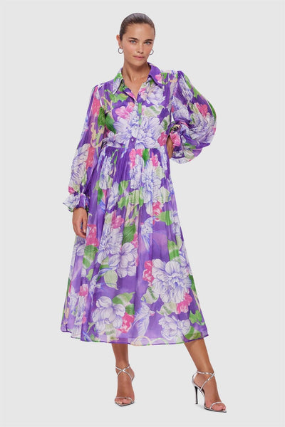 Reyanna™ | Floral Lantern Sleeve Lace-Up Midi Dress