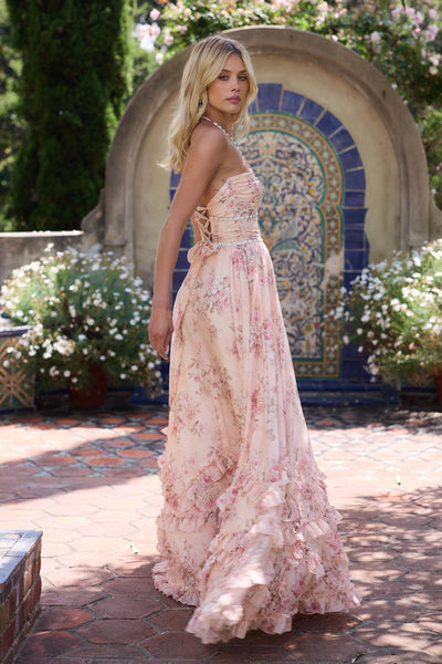 Reyanna™ | Floral Faux Pearl Frill Split Maxi Dress