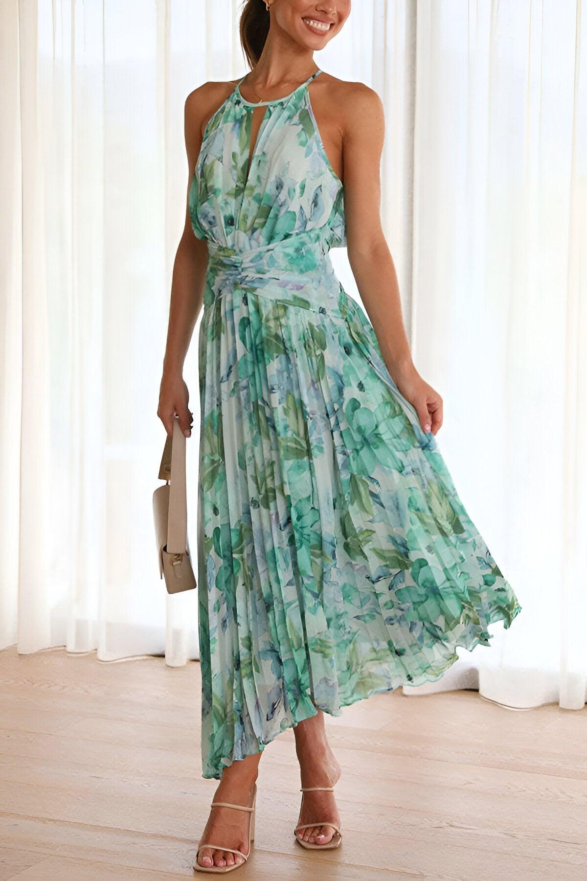 Reyanna™ | Chiffon Floral Pleated Midi Dress