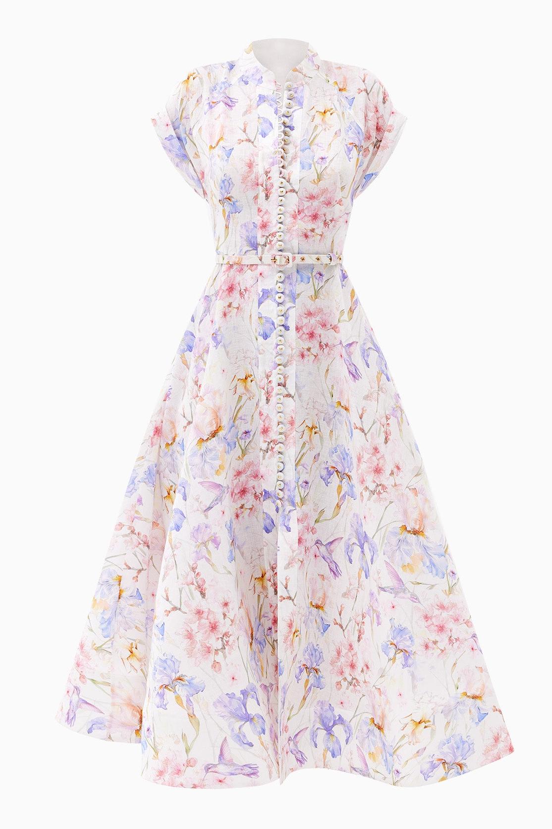 Reyanna™ | Floral Single Breasted Stand Collar Midi Dress