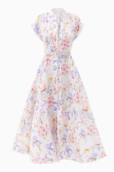 Reyanna™ | Floral Single Breasted Stand Collar Midi Dress