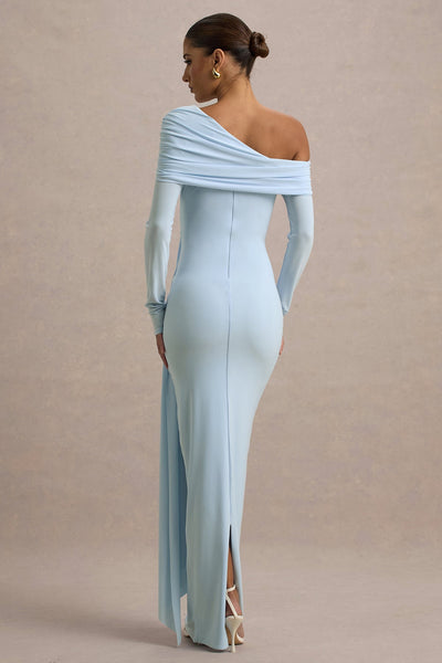 Reyanna™ | Skew Collar Solid Jersey Long Sleeve Maxi Dress