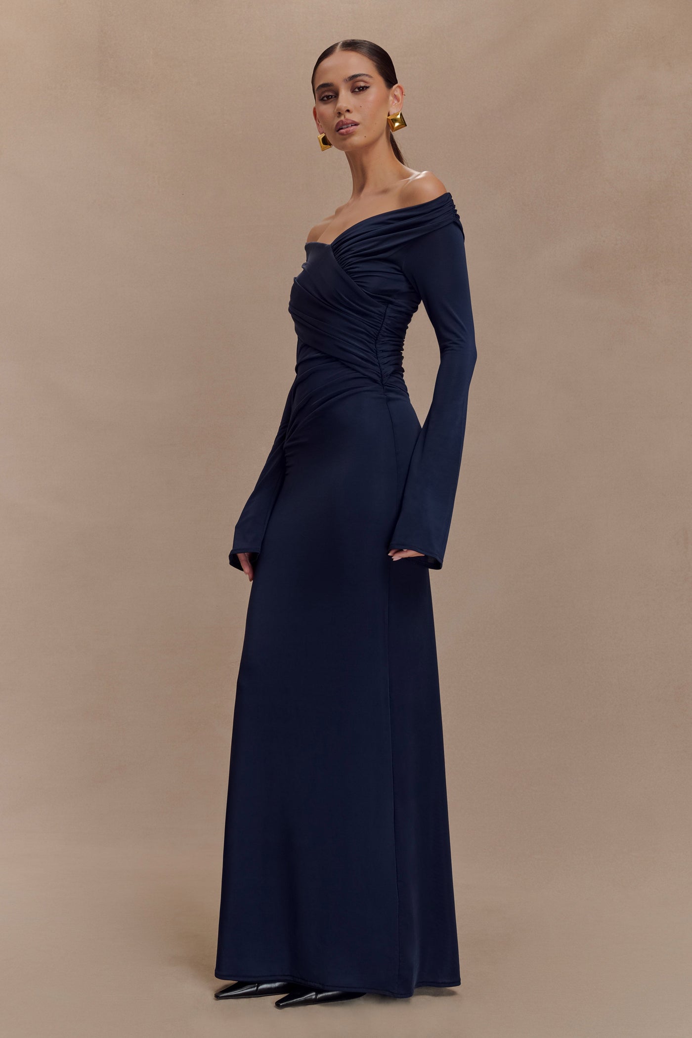 Reyanna™ | Jersey Gathering Off-Shoulder Maxi Dress