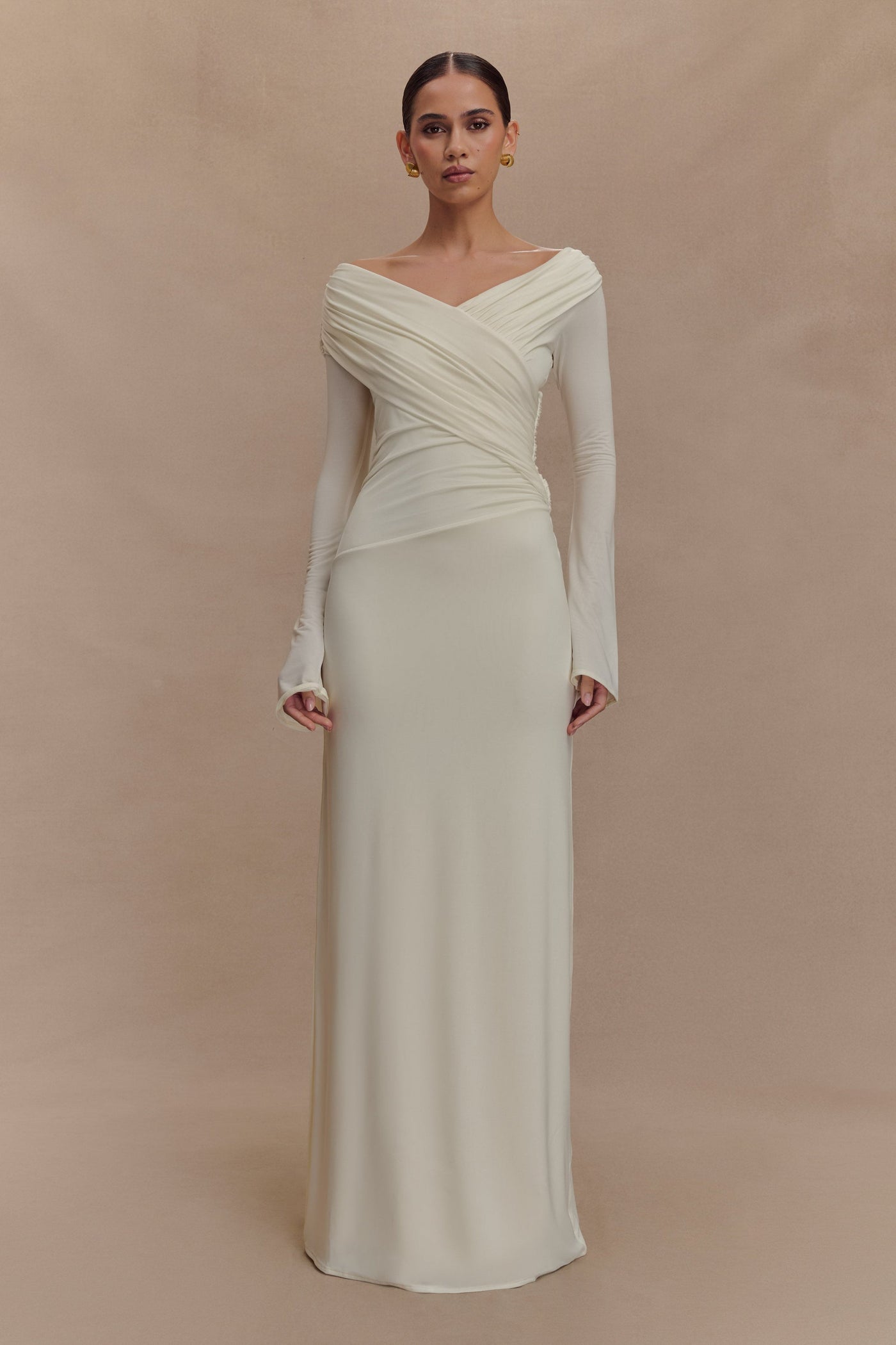 Reyanna™ | Jersey Gathering Off-Shoulder Maxi Dress