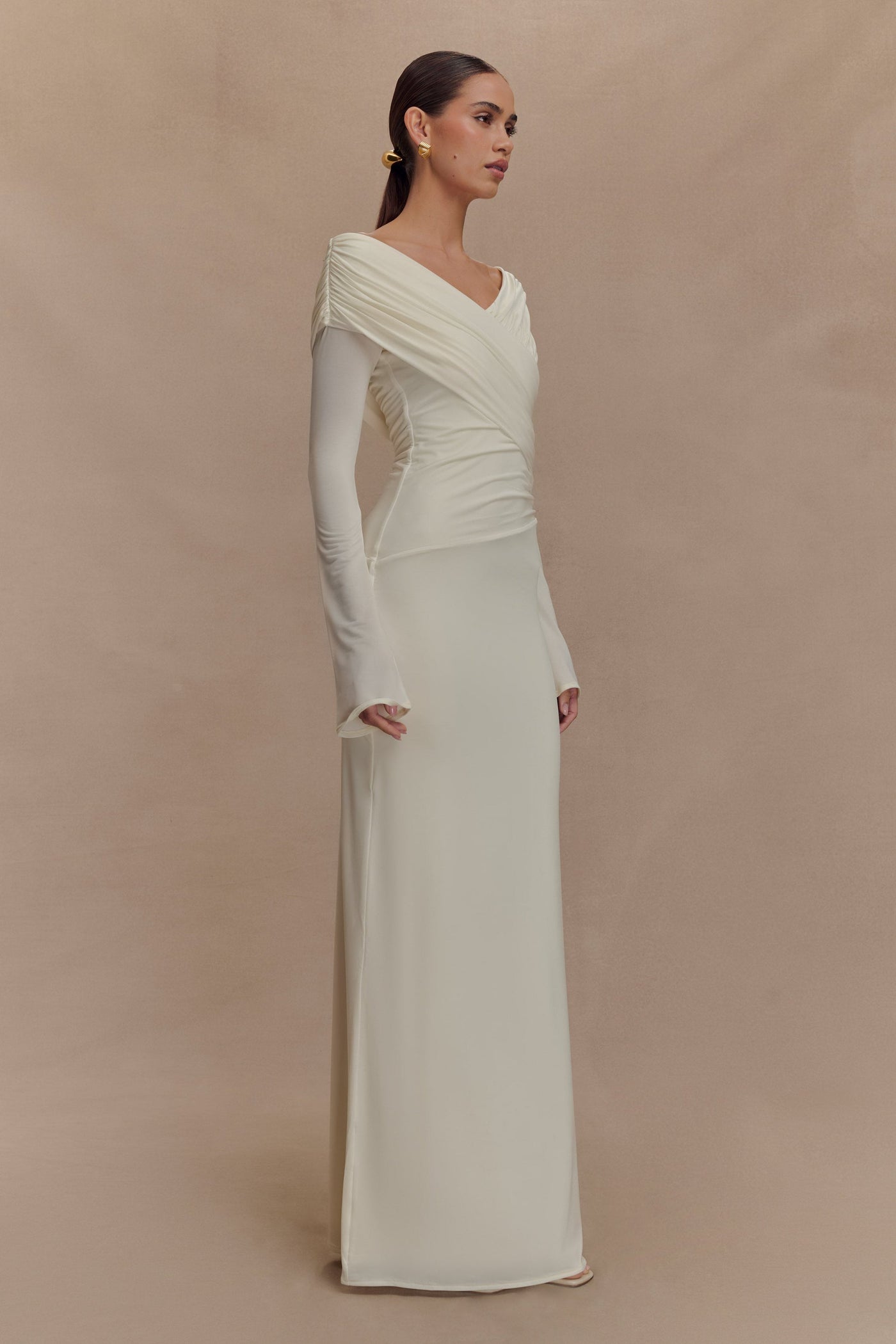 Reyanna™ | Jersey Gathering Off-Shoulder Maxi Dress