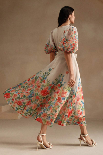 Reyanna™ | Floral V-Neck Midi Dress With Belt