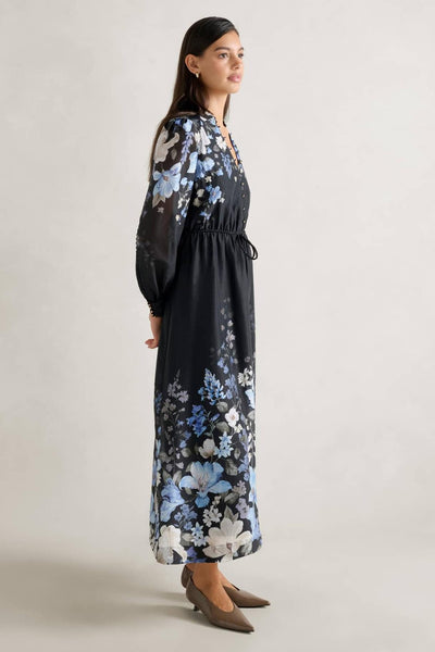 Reyanna™ | Floral Button Stand Collar Midi Dress