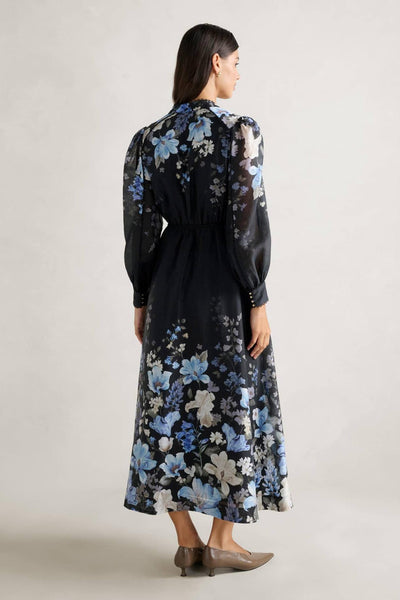 Reyanna™ | Floral Button Stand Collar Midi Dress