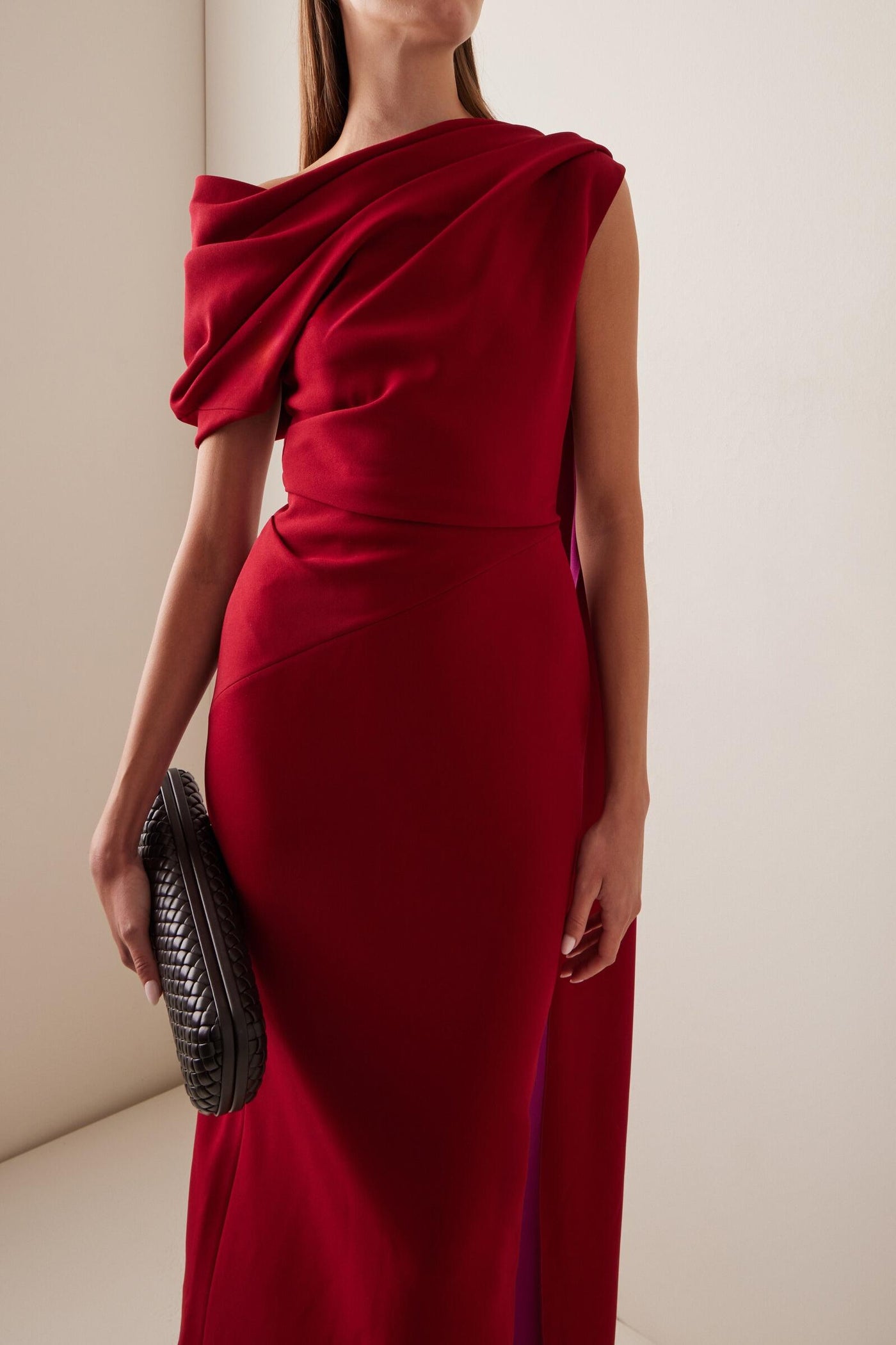 Reyanna™ | Contrast Color Cape Sleeve Slit Midi Dress