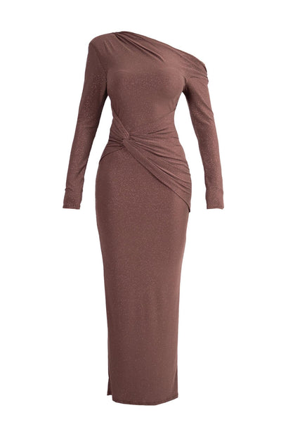 Reyanna™ | Jersey Knotted Asymmetrical Neck Midi Dress