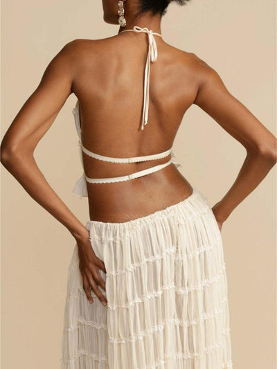 Reyanna™ | Pleated Drawstring Charm Waist Tiered Maxi Skirt Suit