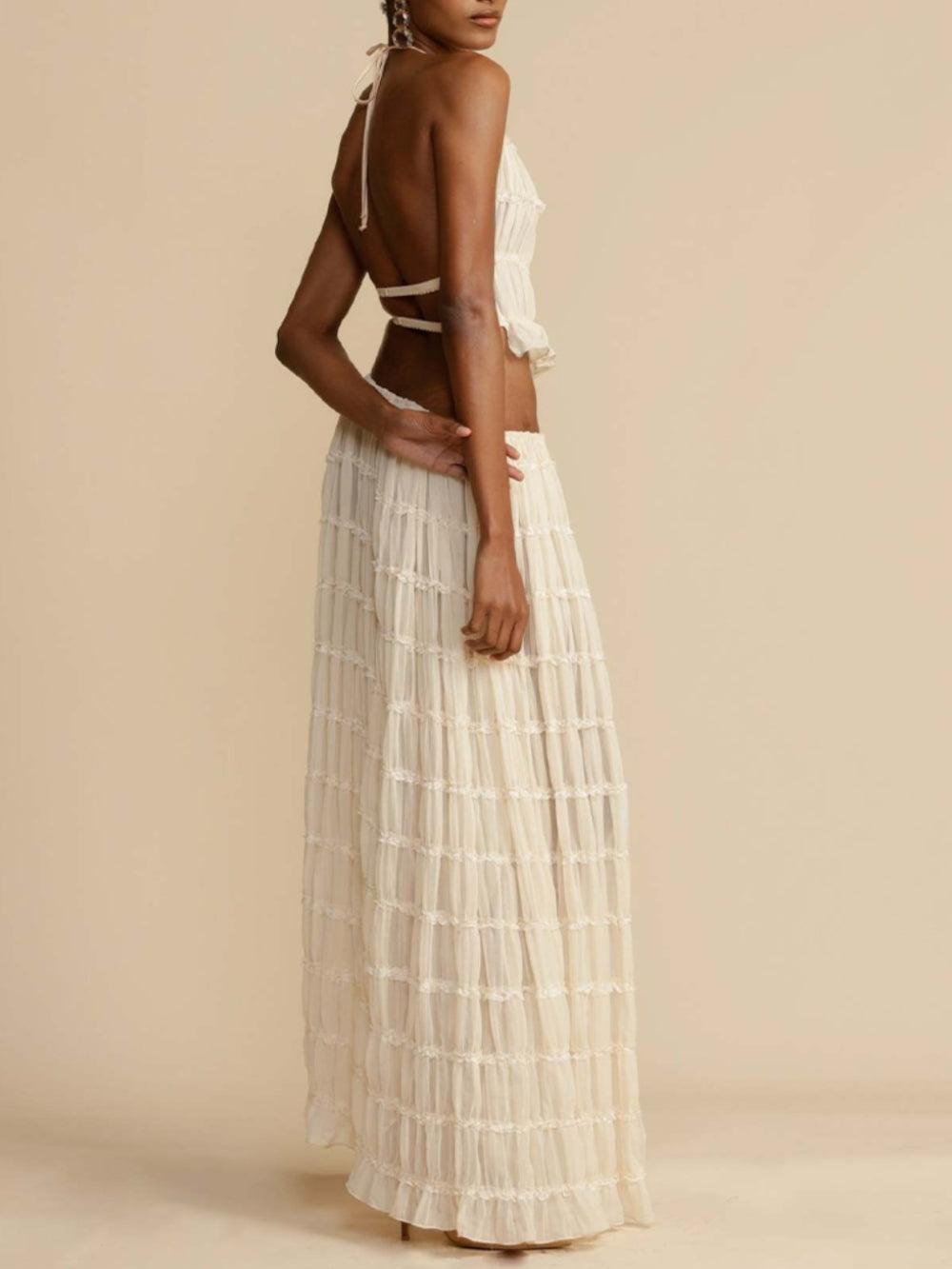 Reyanna™ | Pleated Drawstring Charm Waist Tiered Maxi Skirt Suit