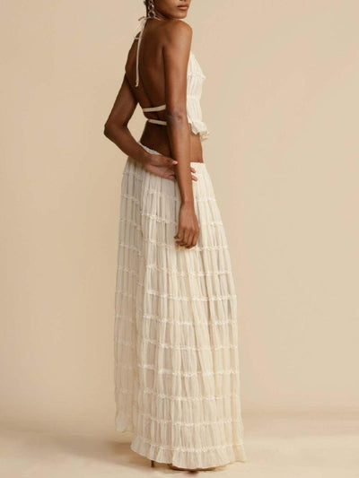Reyanna™ | Pleated Drawstring Charm Waist Tiered Maxi Skirt Suit
