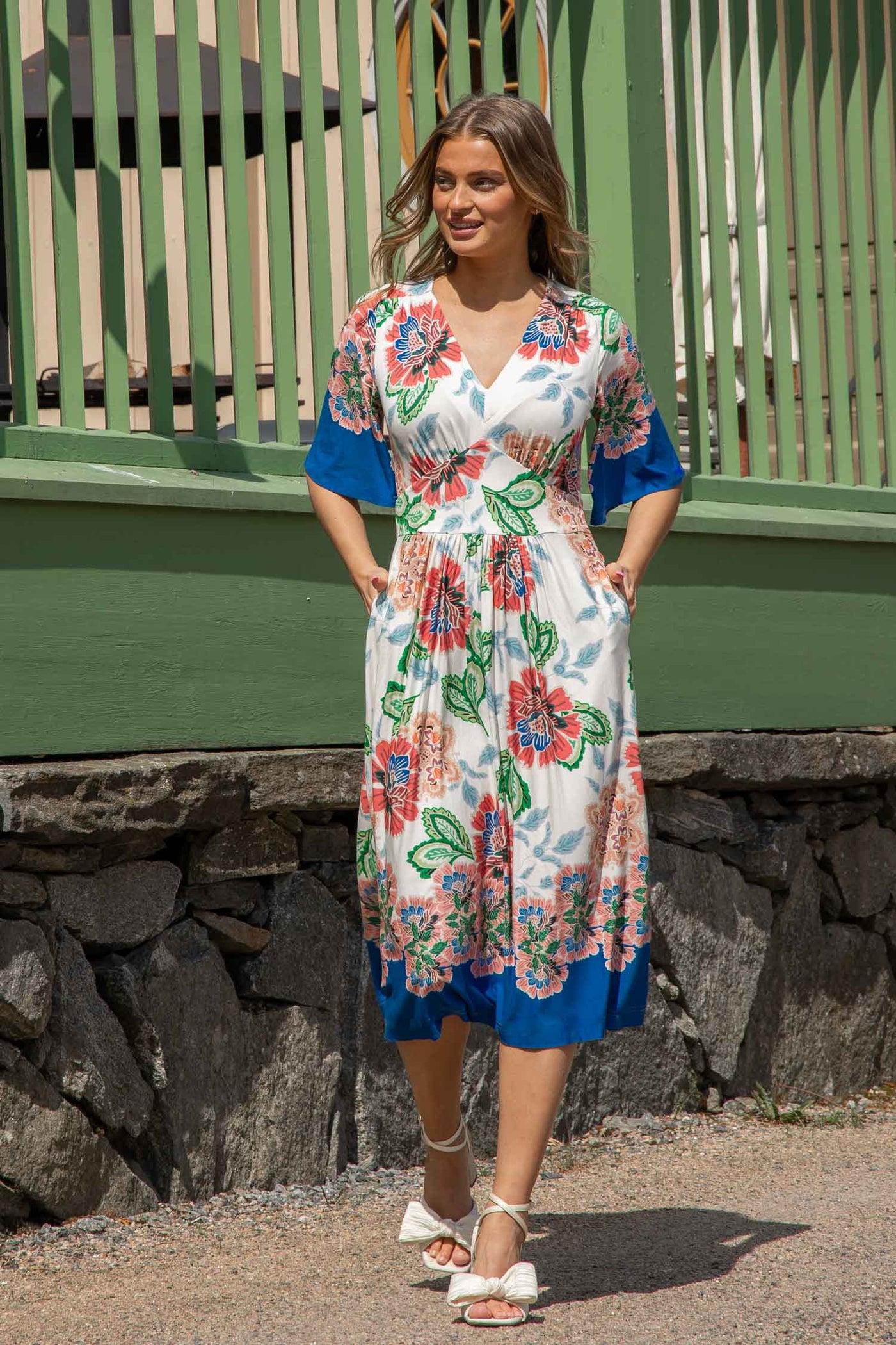 Nina bell sleeve short jersey dress - Blue