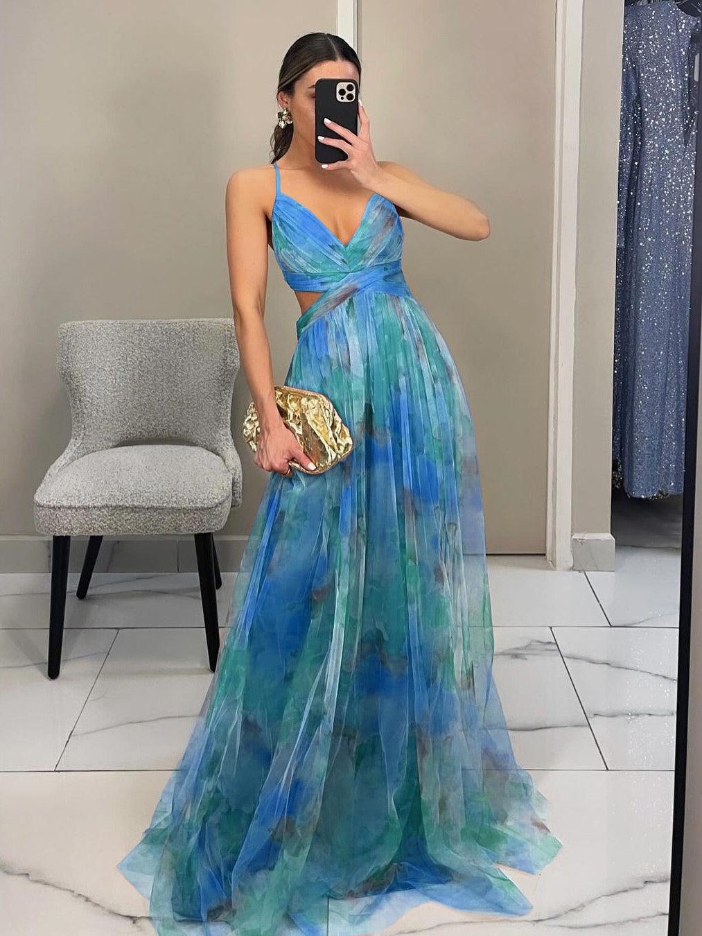Reyanna™ | Elegant Painted Floral Print V-Neck A-Line Maxi Dress