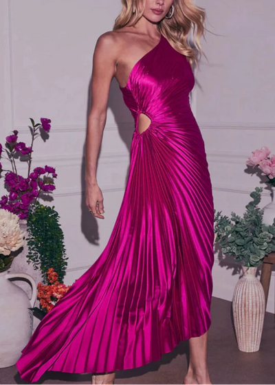 Reyanna™ | Bold In Pleat Satin Cutout Long Dress