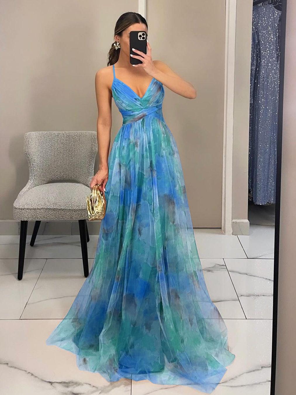 Reyanna™ | Elegant Painted Floral Print V-Neck A-Line Maxi Dress