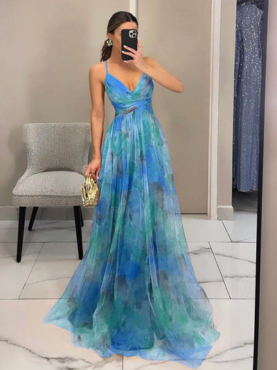 Reyanna™ | Elegant Painted Floral Print V-Neck A-Line Maxi Dress