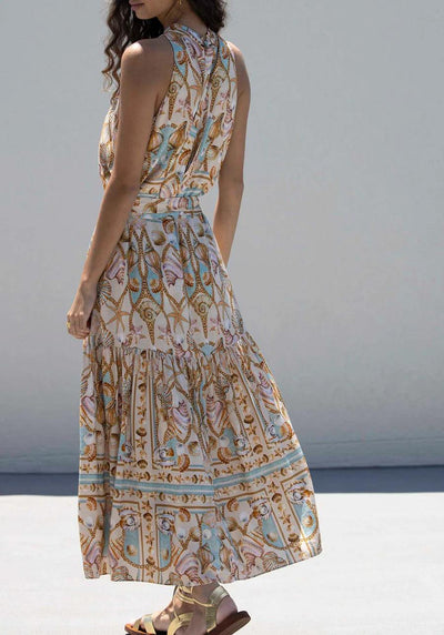 Reyanna™ | Exquisite Satin Ocean Treasure Print Maxi Dress