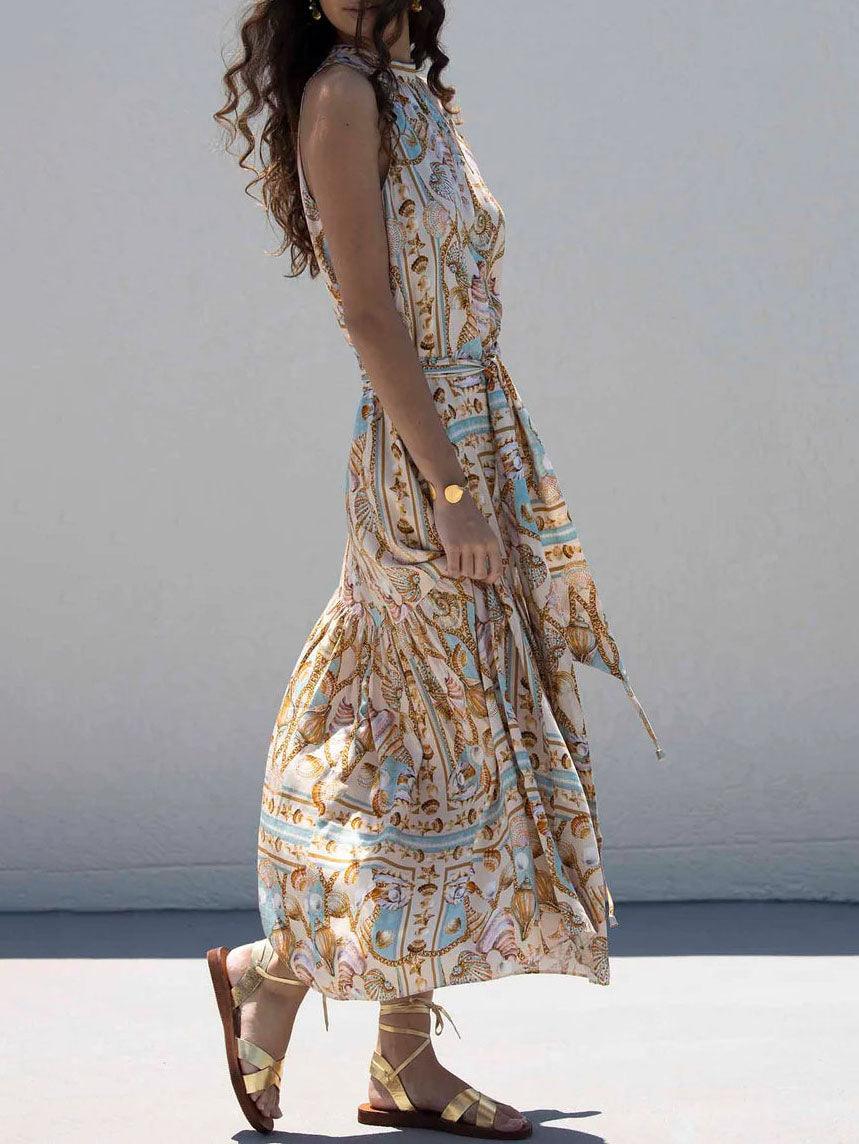Reyanna™ | Exquisite Satin Ocean Treasure Print Maxi Dress