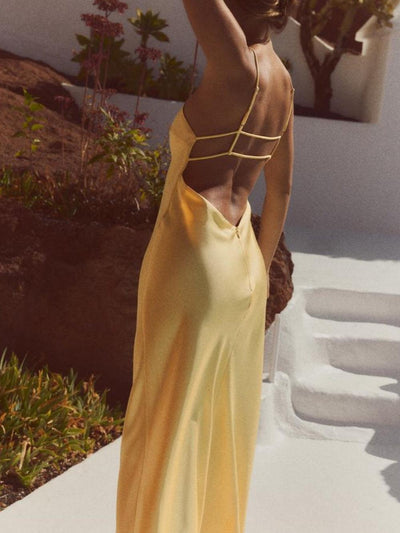 Reyanna™ | Satin Midi Dress - Yellow