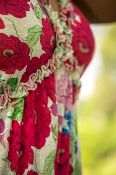 Soft flourish midi jersey dress - Red flowers