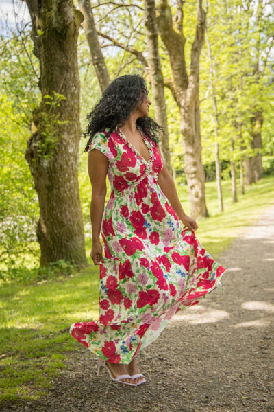 Soft flourish midi jersey dress - Red flowers