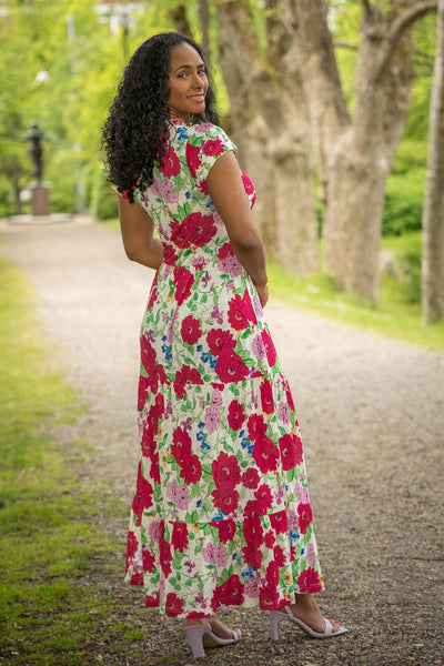 Soft flourish midi jersey dress - Red flowers