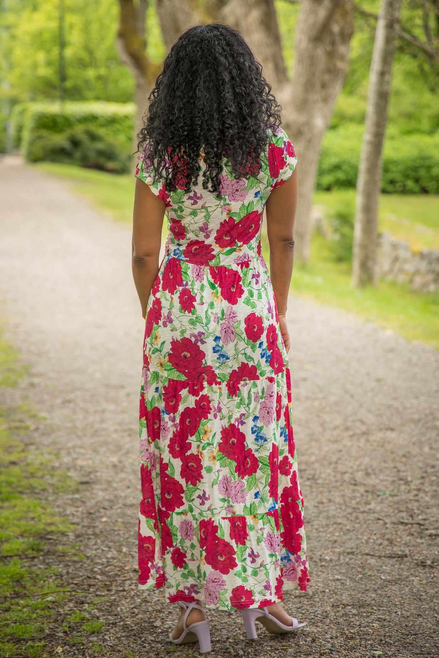Soft flourish midi jersey dress - Red flowers