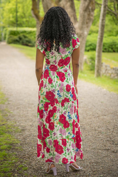 Soft flourish midi jersey dress - Red flowers
