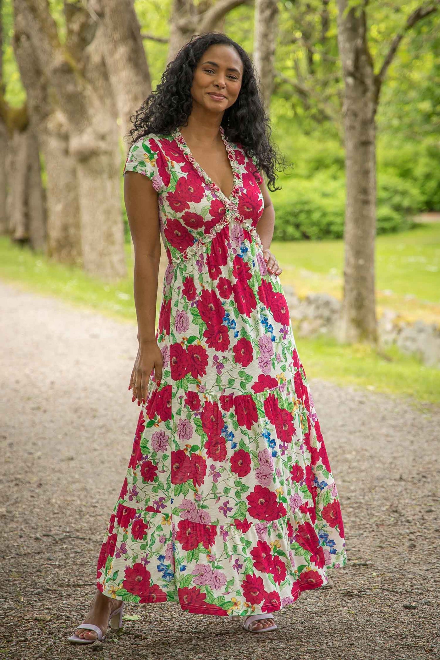 Soft flourish midi jersey dress - Red flowers