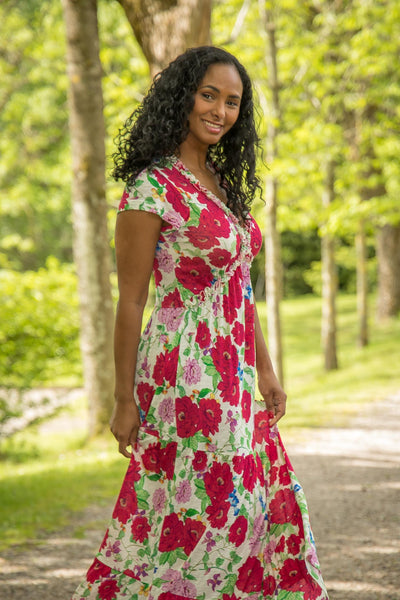 Soft flourish midi jersey dress - Red flowers