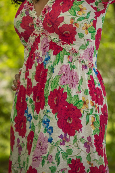 Soft flourish midi jersey dress - Red flowers