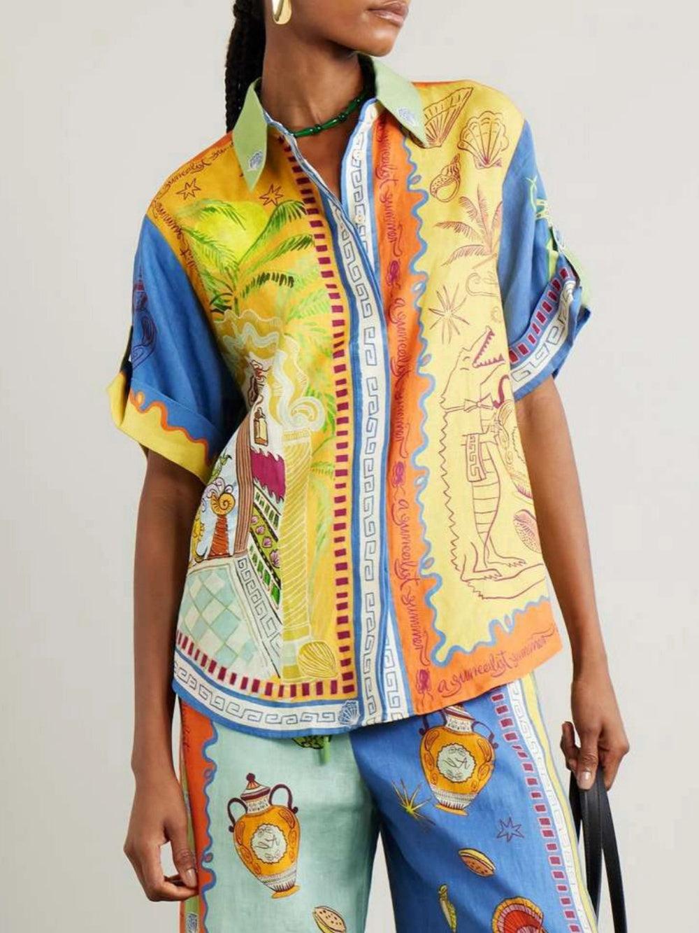 Reyanna™ | Summer Fantasy Print Short Sleeve Loose Top and Pants Set