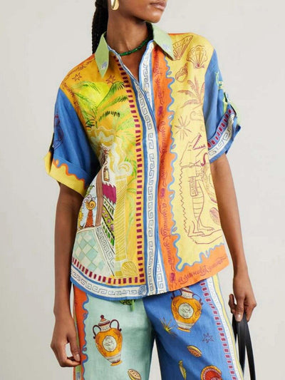 Reyanna™ | Summer Fantasy Print Short Sleeve Loose Top and Pants Set