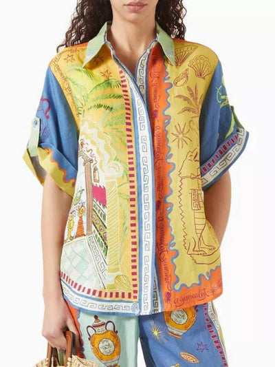 Reyanna™ | Summer Fantasy Print Short Sleeve Loose Top and Pants Set