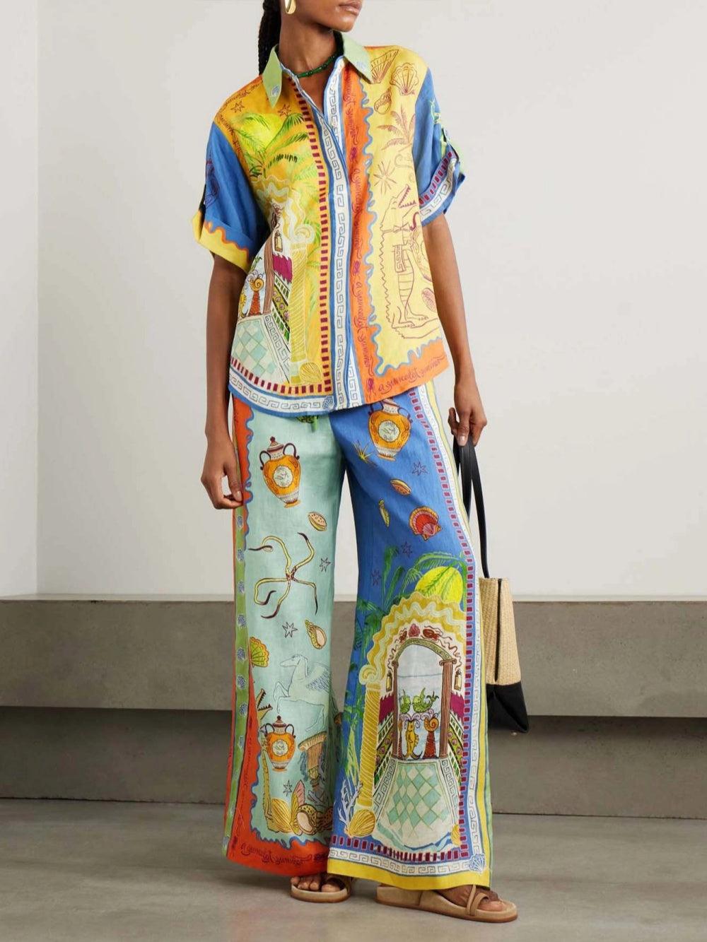 Reyanna™ | Summer Fantasy Print Short Sleeve Loose Top and Pants Set