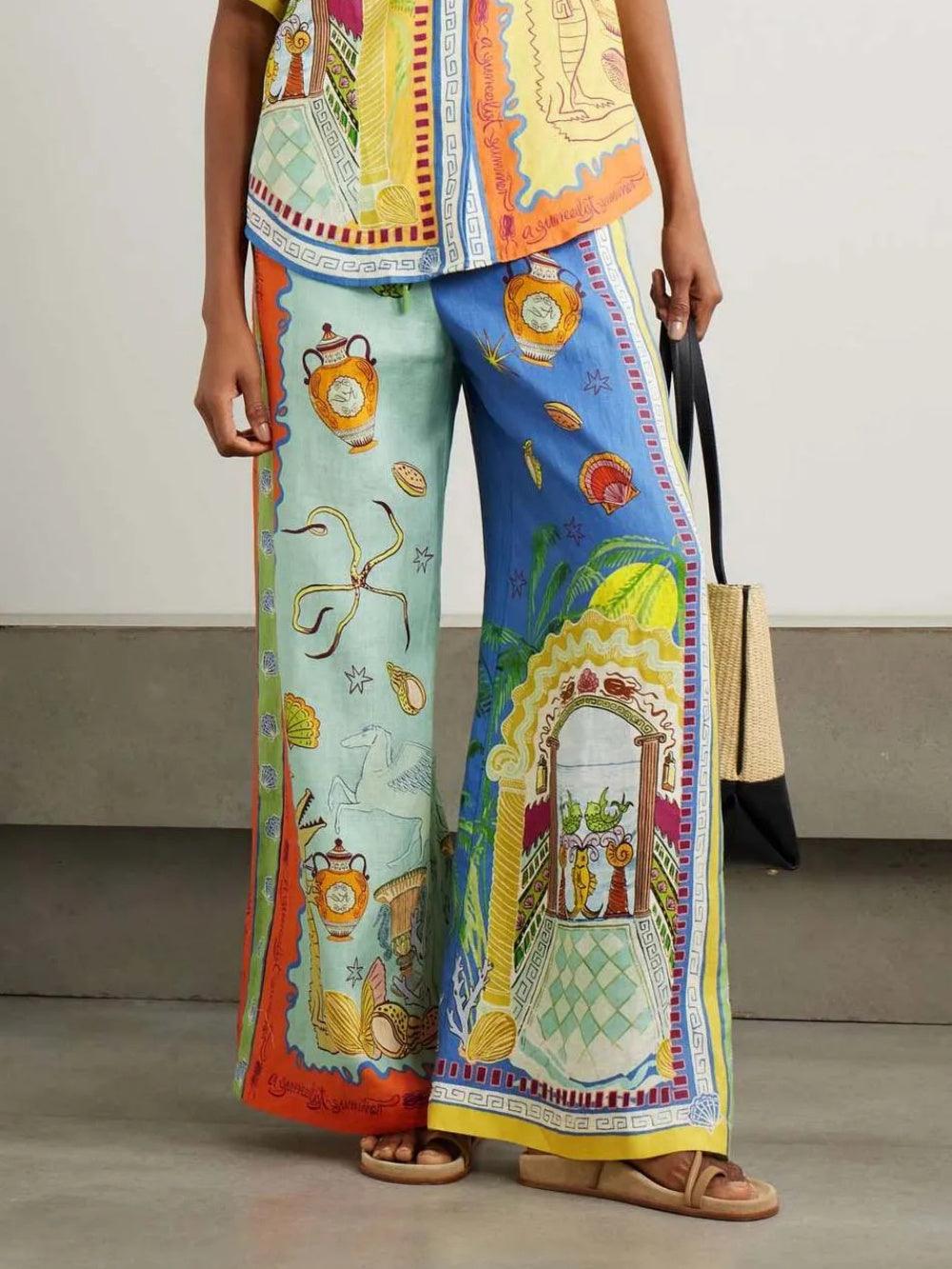 Reyanna™ | Summer Fantasy Print Short Sleeve Loose Top and Pants Set