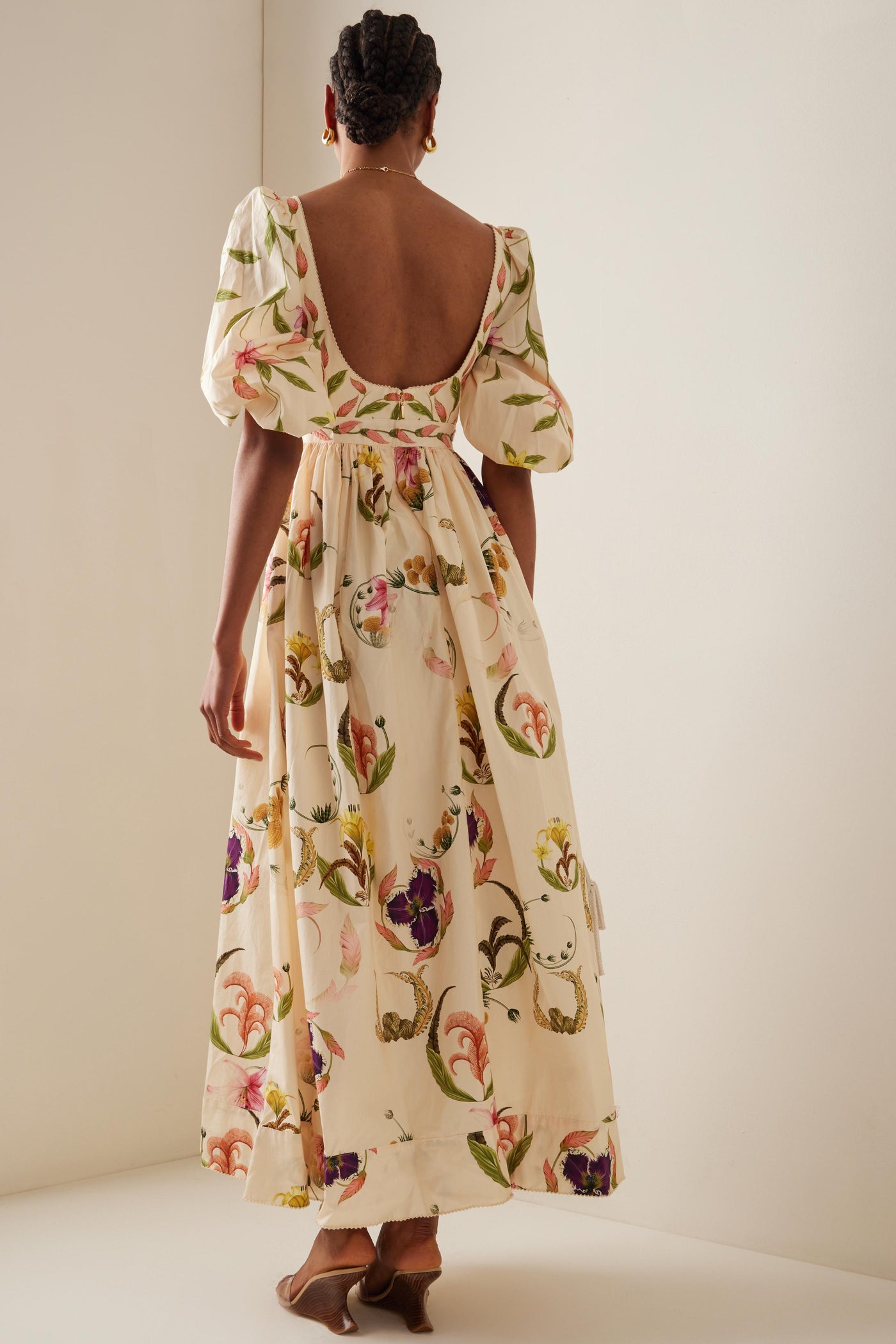 Reyanna™ | Floral Embroidery Puff Sleeve Square Collar Midi Dress