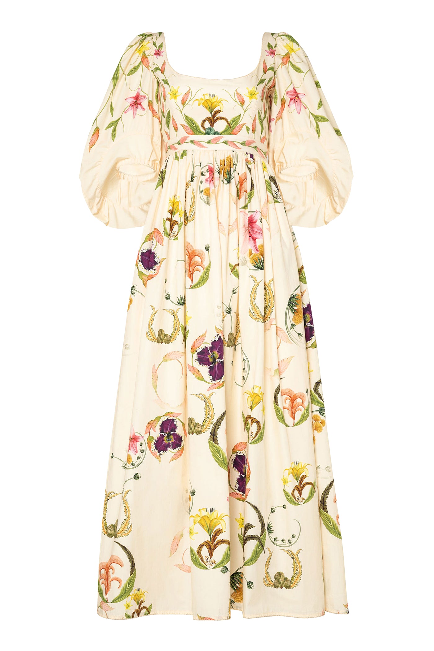 Reyanna™ | Floral Embroidery Puff Sleeve Square Collar Midi Dress