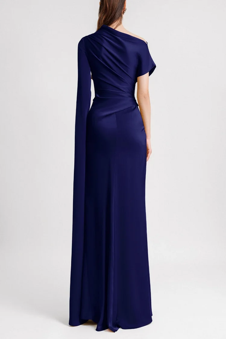 Reyanna™ | Satin Asymmetrical Neckline Draped Maxi Dress