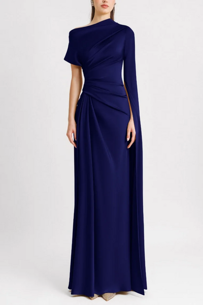 Reyanna™ | Satin Asymmetrical Neckline Draped Maxi Dress