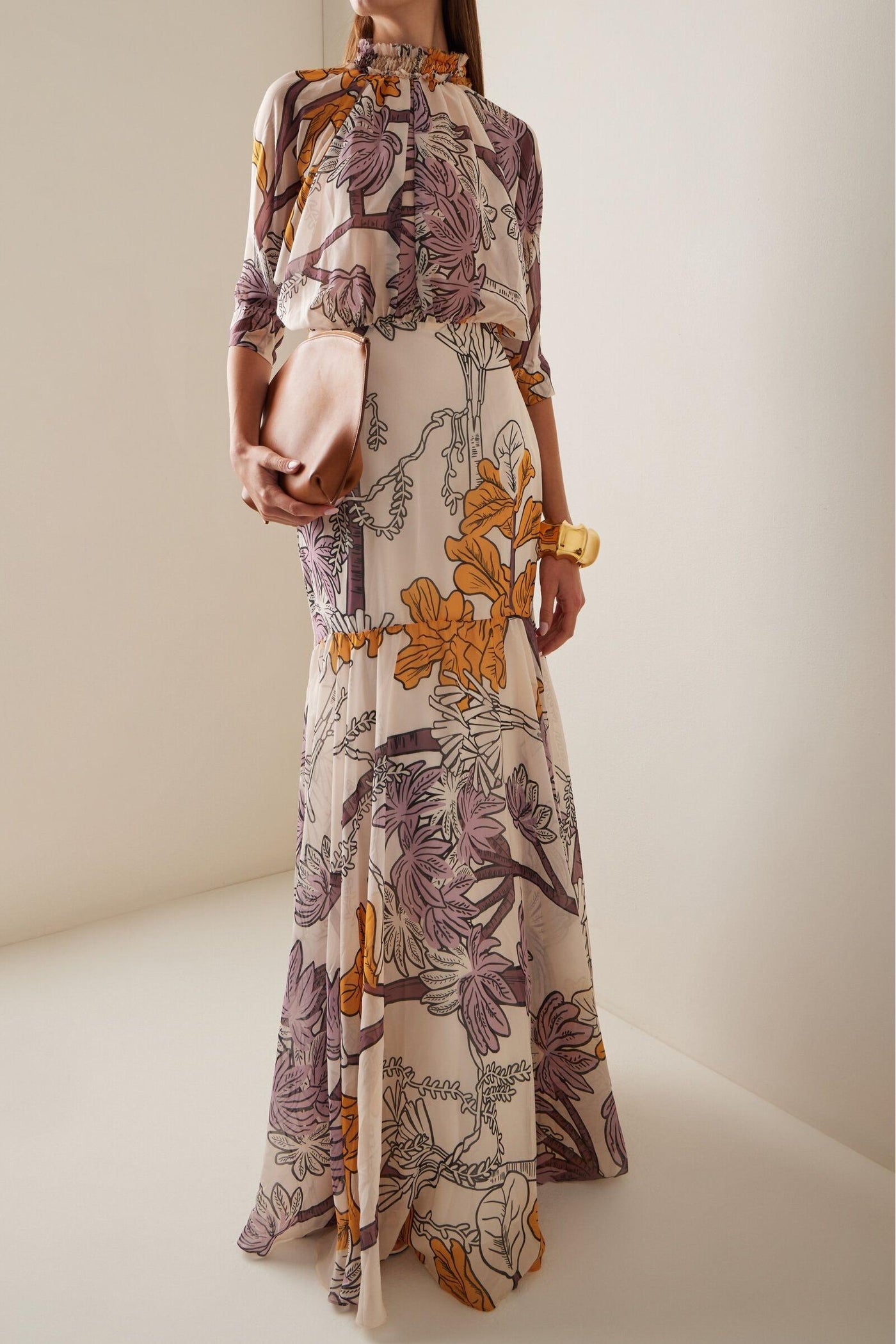 Reyanna™ | Chiffon Botanical Print Frill Maxi Dress