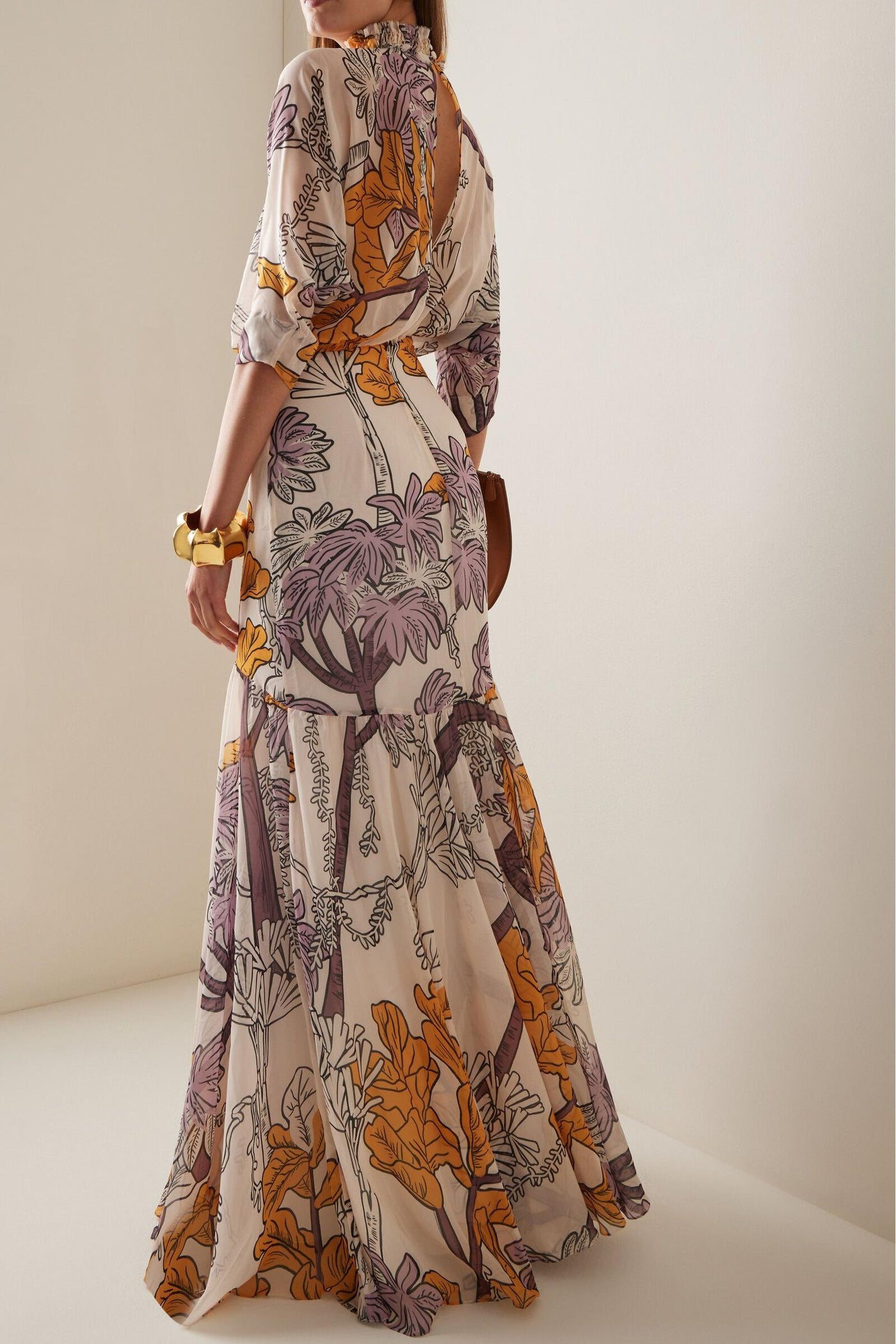 Reyanna™ | Chiffon Botanical Print Frill Maxi Dress