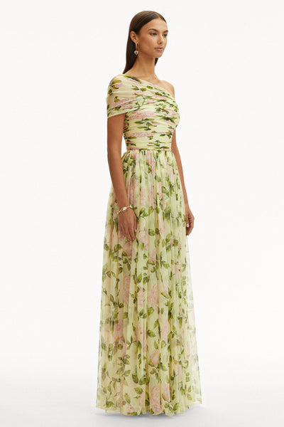 Reyanna™ | Floral Skew Collar Chiffon Maxi Dress