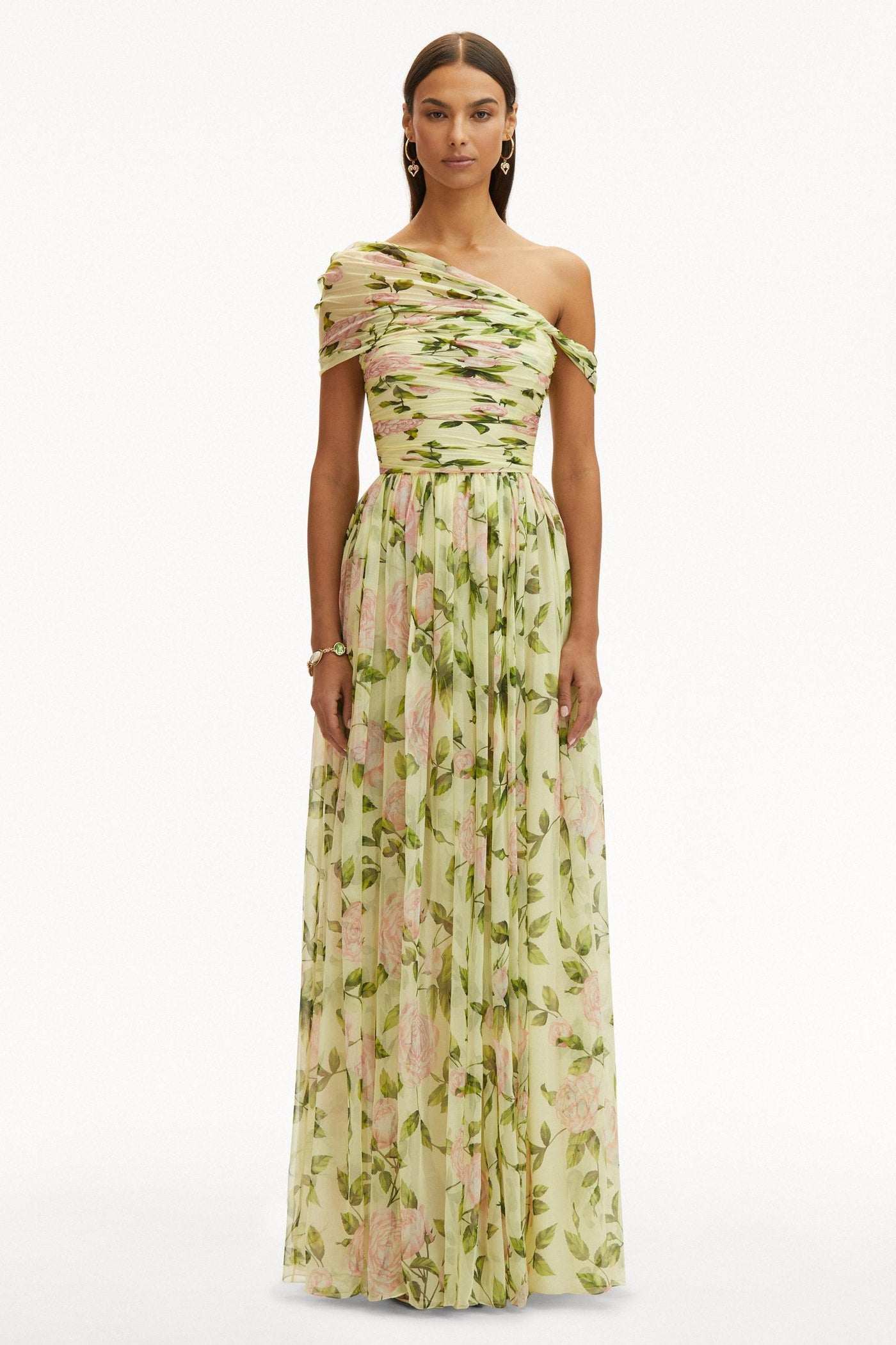 Reyanna™ | Floral Skew Collar Chiffon Maxi Dress