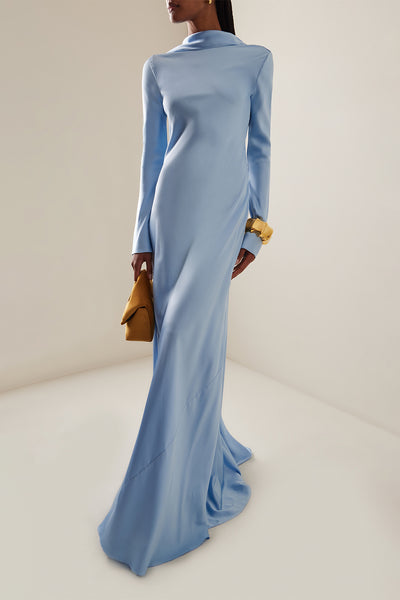 Reyanna™ | Satin Swing Collar Solid Maxi Dress