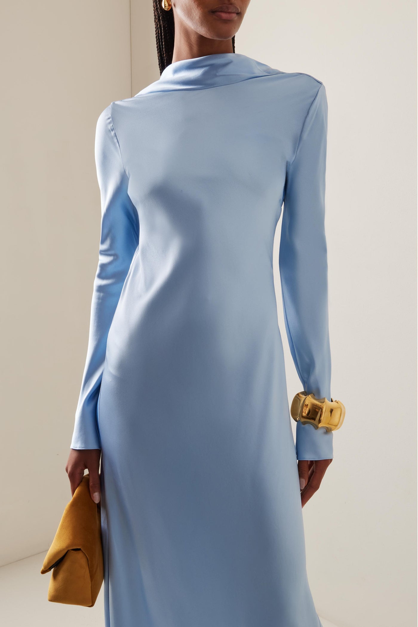 Reyanna™ | Satin Swing Collar Solid Maxi Dress