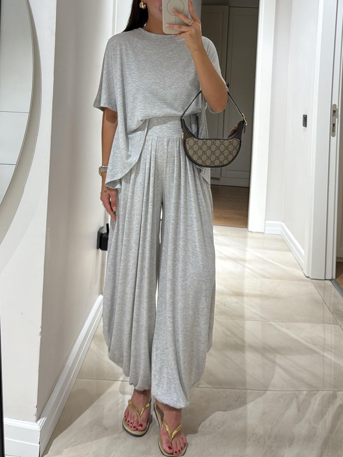 Reyanna™ | Light Grey Casual Top and Wide-leg Pants Set