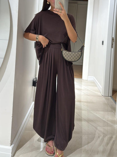 Reyanna™ | Light Grey Casual Top and Wide-leg Pants Set